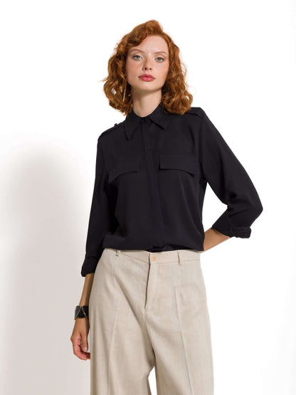Tiziana - Camicia elegante con tasche da donna NERO