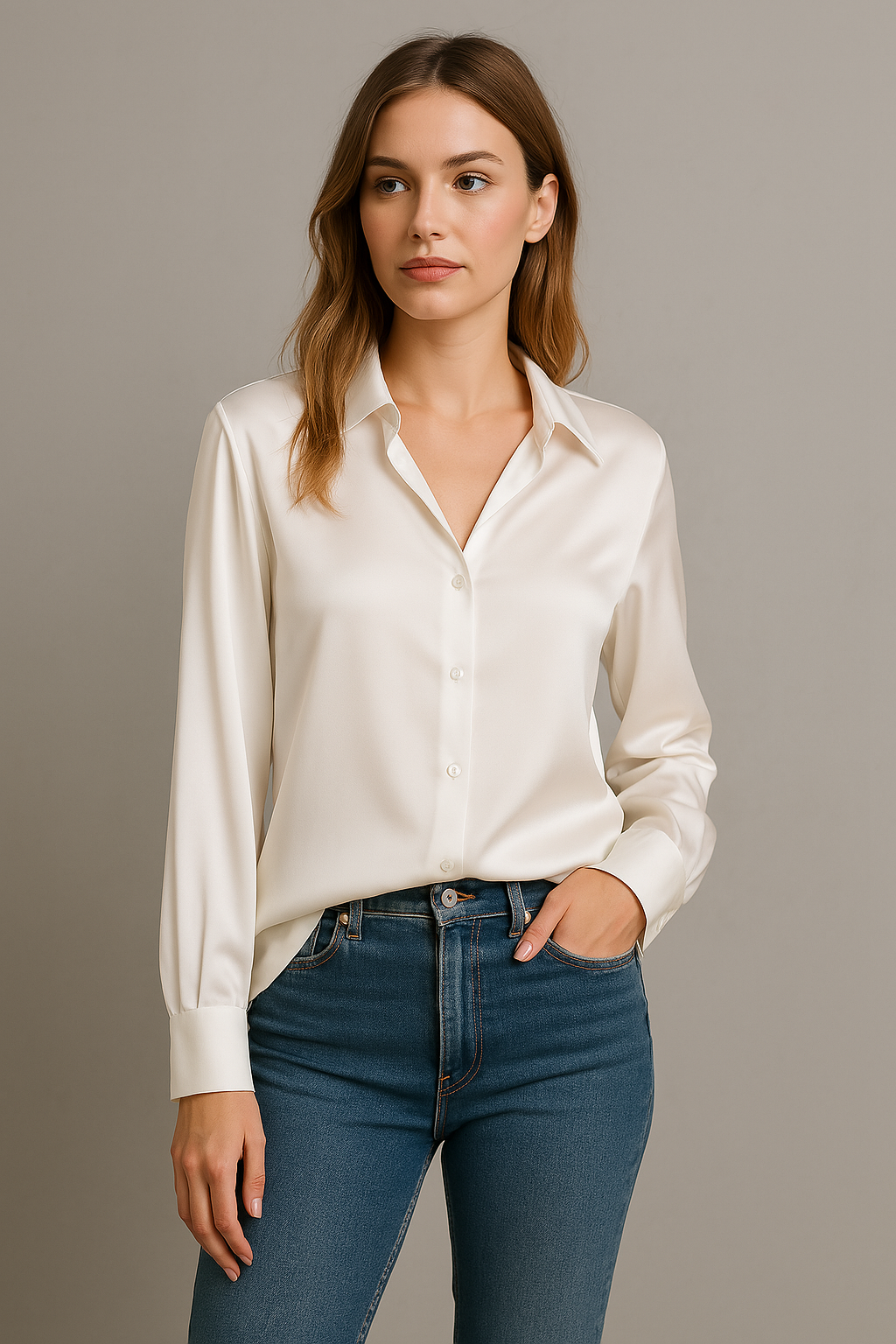 Tizianella - Camicia elegante in pura seta da donna Bianco