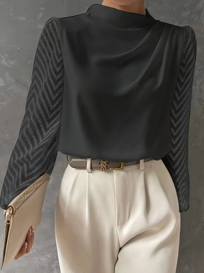 Toma - Abito chemisier elegante con maniche trasparenti donna Nero