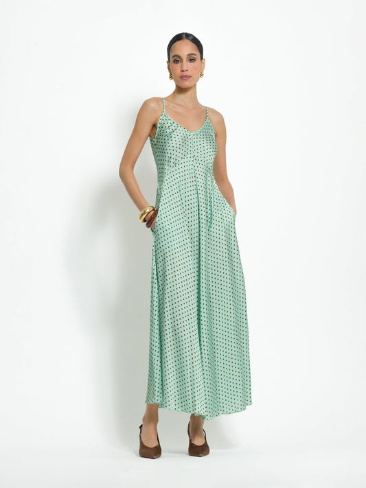 Tranquilla - Abito lungo a pois elegante da donna Verde