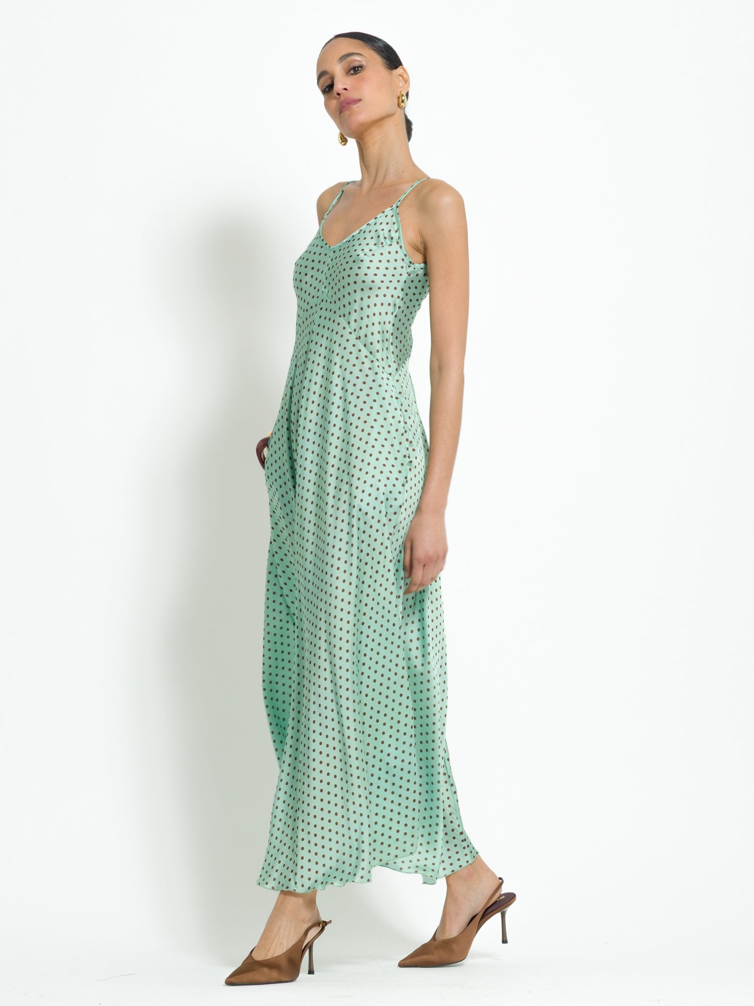 Tranquilla - Abito lungo a pois elegante da donna Verde