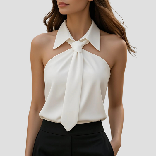 Treisia - Blusa estiva elegante con collo halter donna Bianco