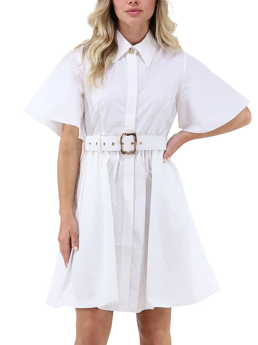 Tullia - Abito corto in cotone bianco con cintura donna Bianco