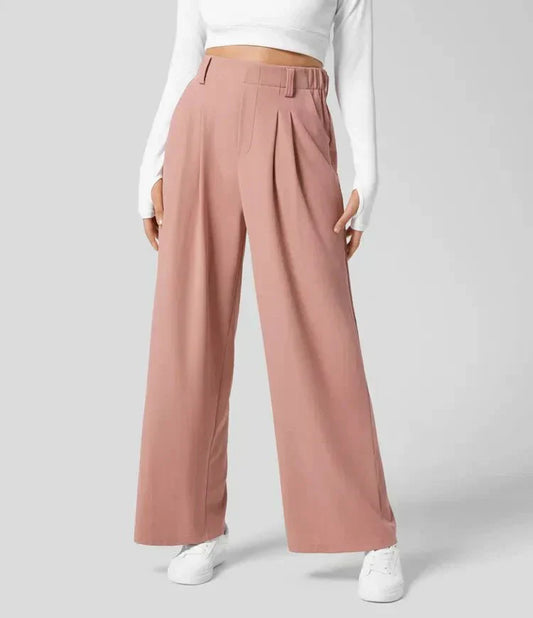 Edvige – Pantaloni Donna a Gamba Larga con Pieghe ed Elastico in Vita