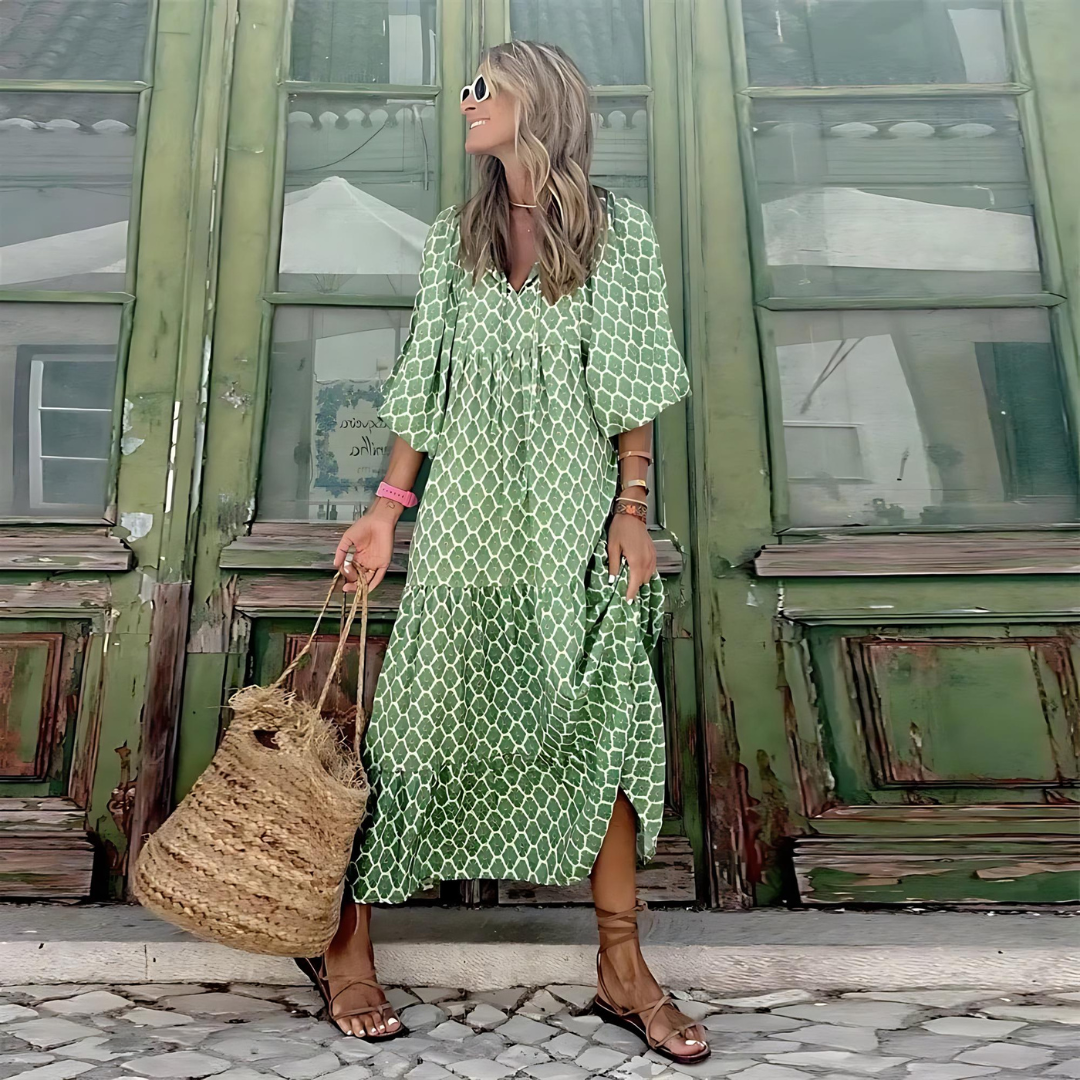 Enrica - Vestito donna maxi maniche lunghe fantasia primavera