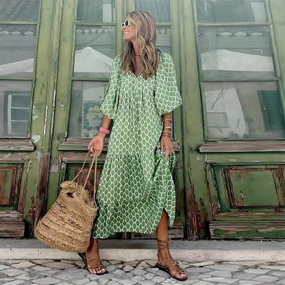 Enrica - Vestito donna maxi maniche lunghe fantasia primavera