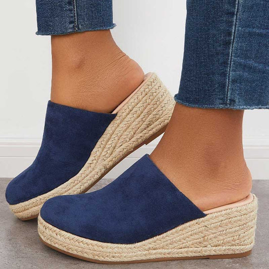 Urbina - Mules con Zeppa in Stile Espadrillas Comode ed Eleganti Blu