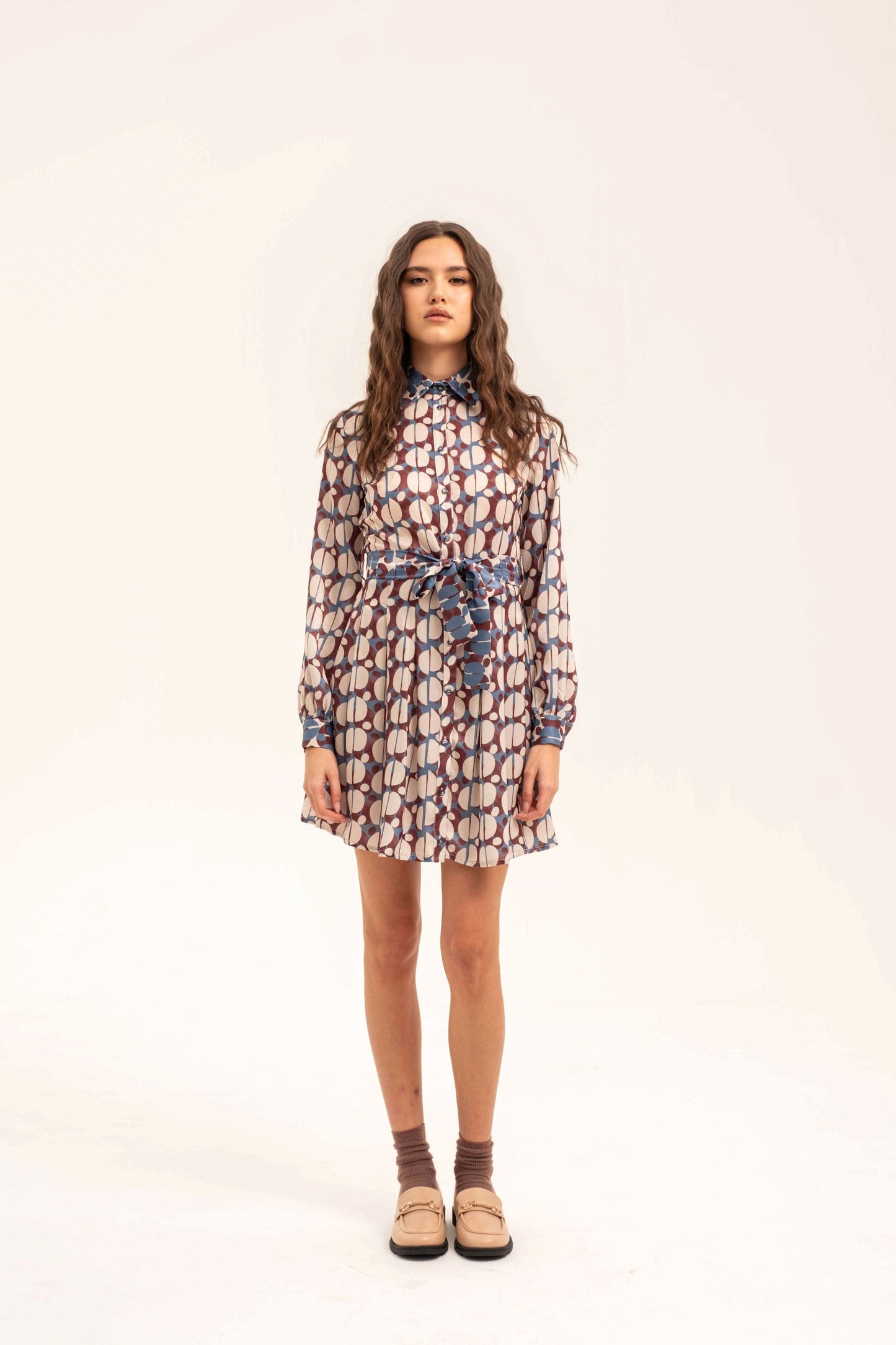Quinora - Abito Chemisier Donna Raso Stampa Pois Elegante