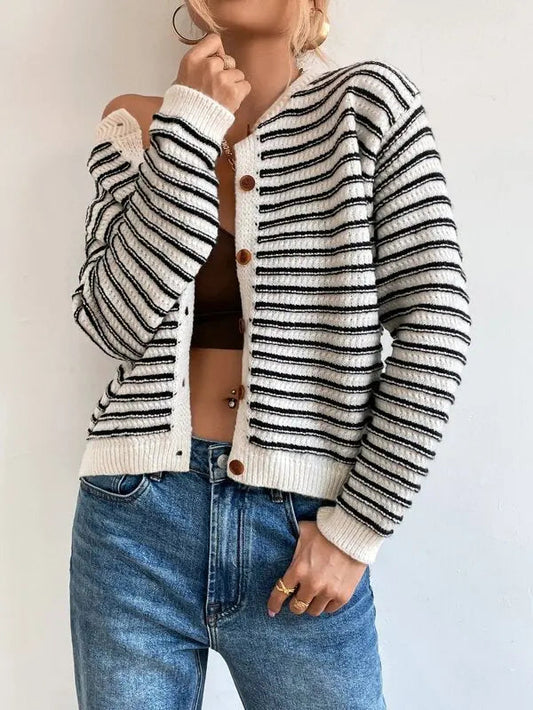 Ursula - Cardigan Autunnale a Righe con Bottoni