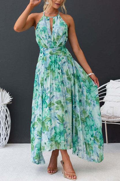 Victoire- Abito midi plissettato con scollo a goccia e fiori Verde 6