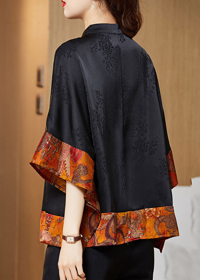 Zara - Camicia Nera Vintage Collo Mandarin Patchwork