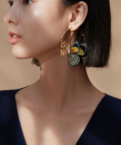 Luigina - Orecchini Cerchio Farfalla Cristallo Oro Vintage Donna