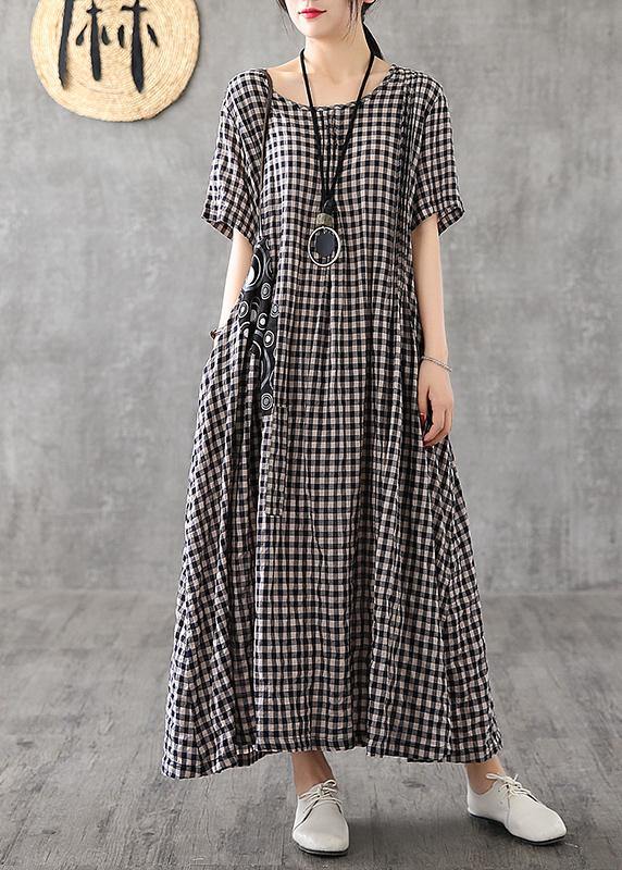 Giulia - Abito Patchwork Nero Plaid Estivo Elegante