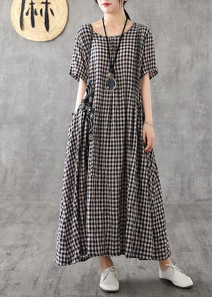 Giulia - Abito Patchwork Nero Plaid Estivo Elegante