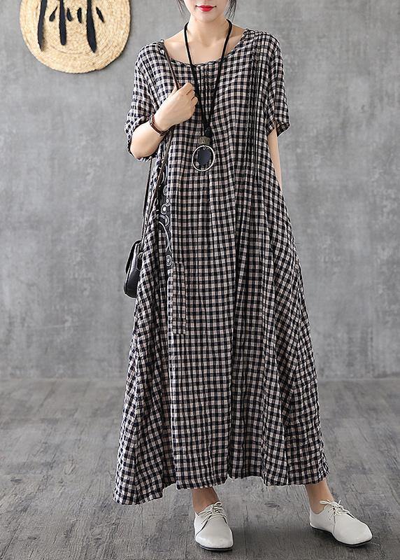 Giulia - Abito Patchwork Nero Plaid Estivo Elegante