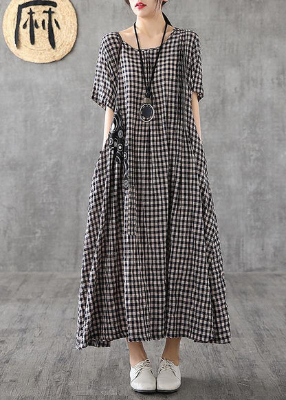 Giulia - Abito Patchwork Nero Plaid Estivo Elegante
