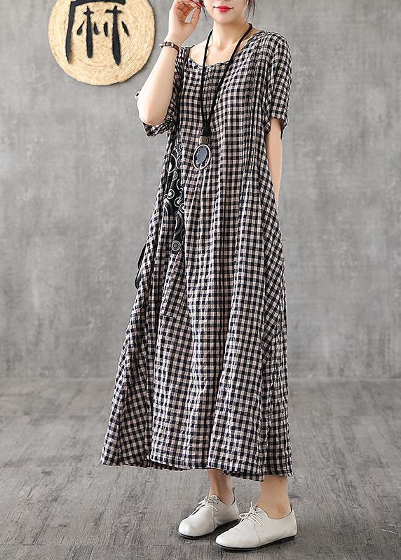 Giulia - Abito Patchwork Nero Plaid Estivo Elegante