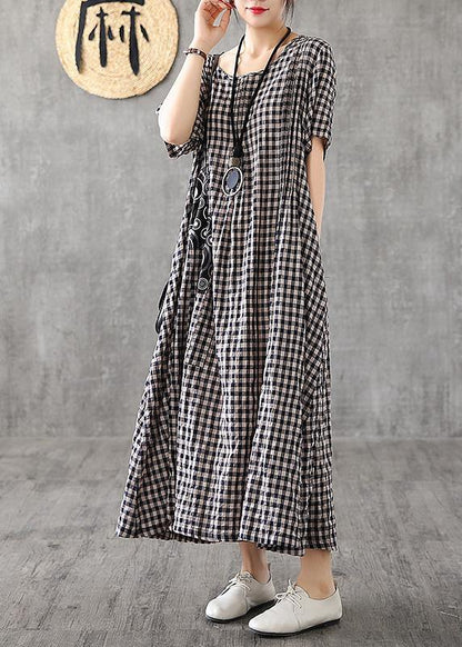 Giulia - Abito Patchwork Nero Plaid Estivo Elegante