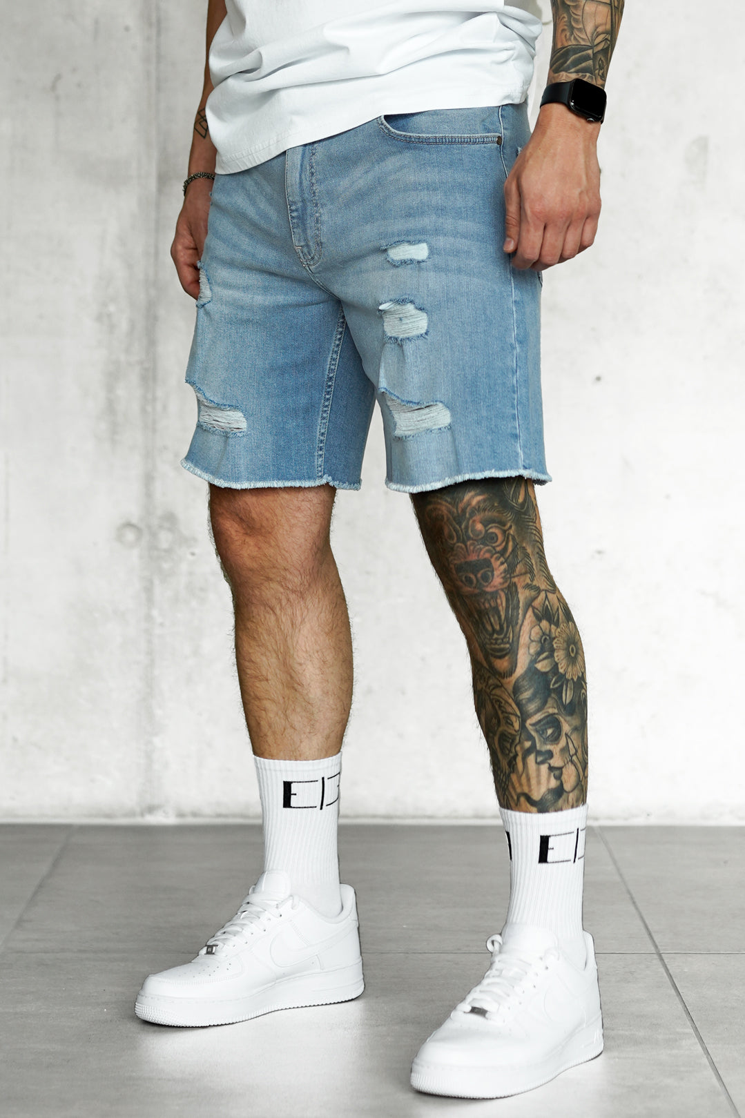 Rosario - Shorts Jeans Uomo Blu Washed Destroyed Moderni