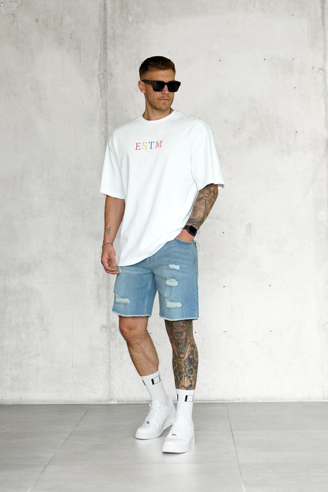 Rosario - Shorts Jeans Uomo Blu Washed Destroyed Moderni
