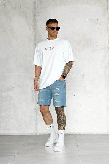 Rosario - Shorts Jeans Uomo Blu Washed Destroyed Moderni