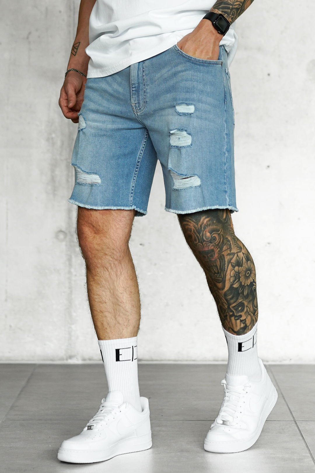 Rosario - Shorts Jeans Uomo Blu Washed Destroyed Moderni