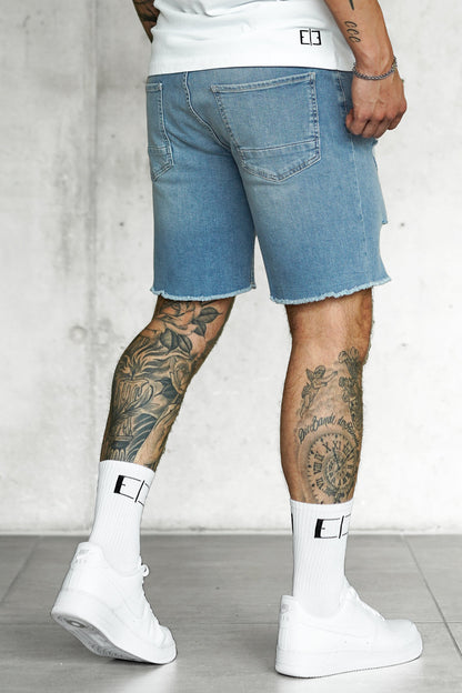 Rosario - Shorts Jeans Uomo Blu Washed Destroyed Moderni