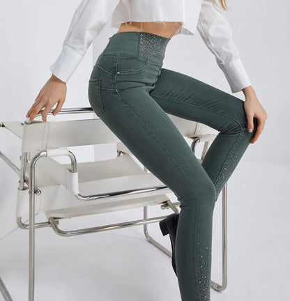 Juna - Jeggings skinny push up donna con strass
