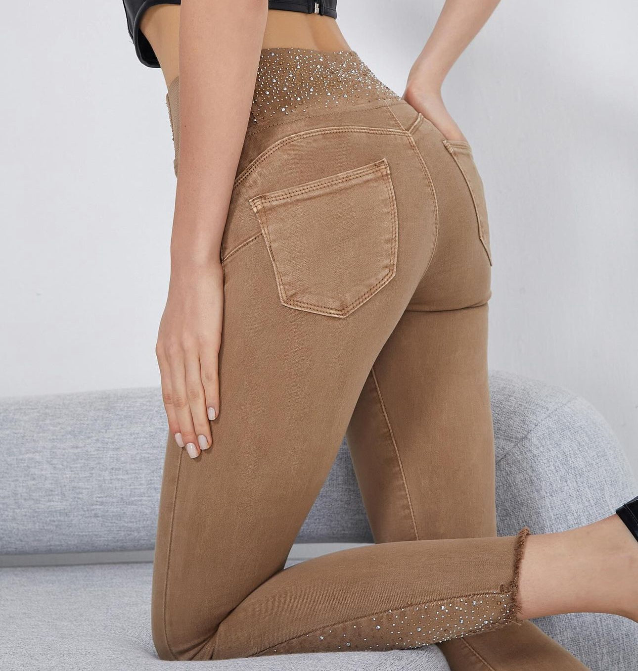 Juna - Jeggings skinny push up donna con strass