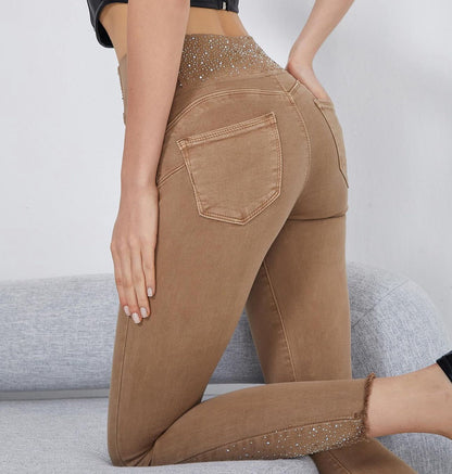 Juna - Jeggings skinny push up donna con strass