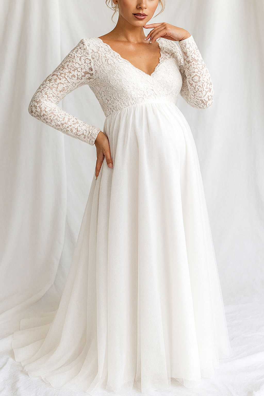 Elaina – Abito Premaman Lungo in Pizzo Elegante