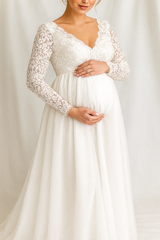 Elaina – Abito Premaman Lungo in Pizzo Elegante