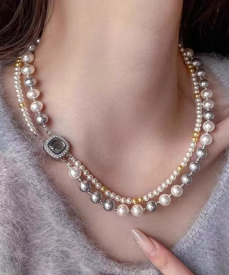 Marinella - Collana Doppio Strato Perle Quadrate Colorblock Donna