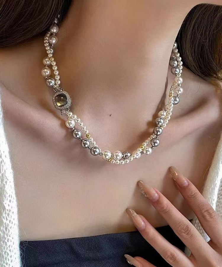 Marinella - Collana Doppio Strato Perle Quadrate Colorblock Donna