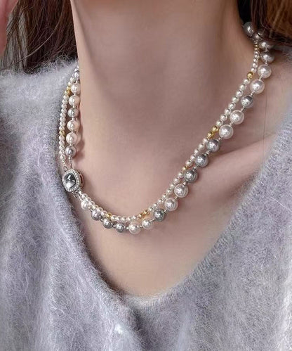 Marinella - Collana Doppio Strato Perle Quadrate Colorblock Donna