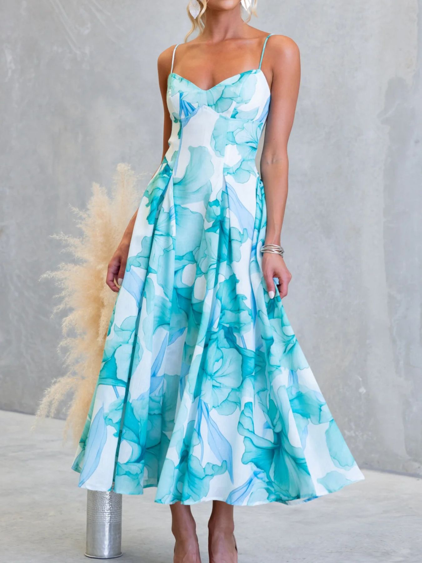 Milena - Abito Midi Stampa Floreale Spalline Sottili Donna