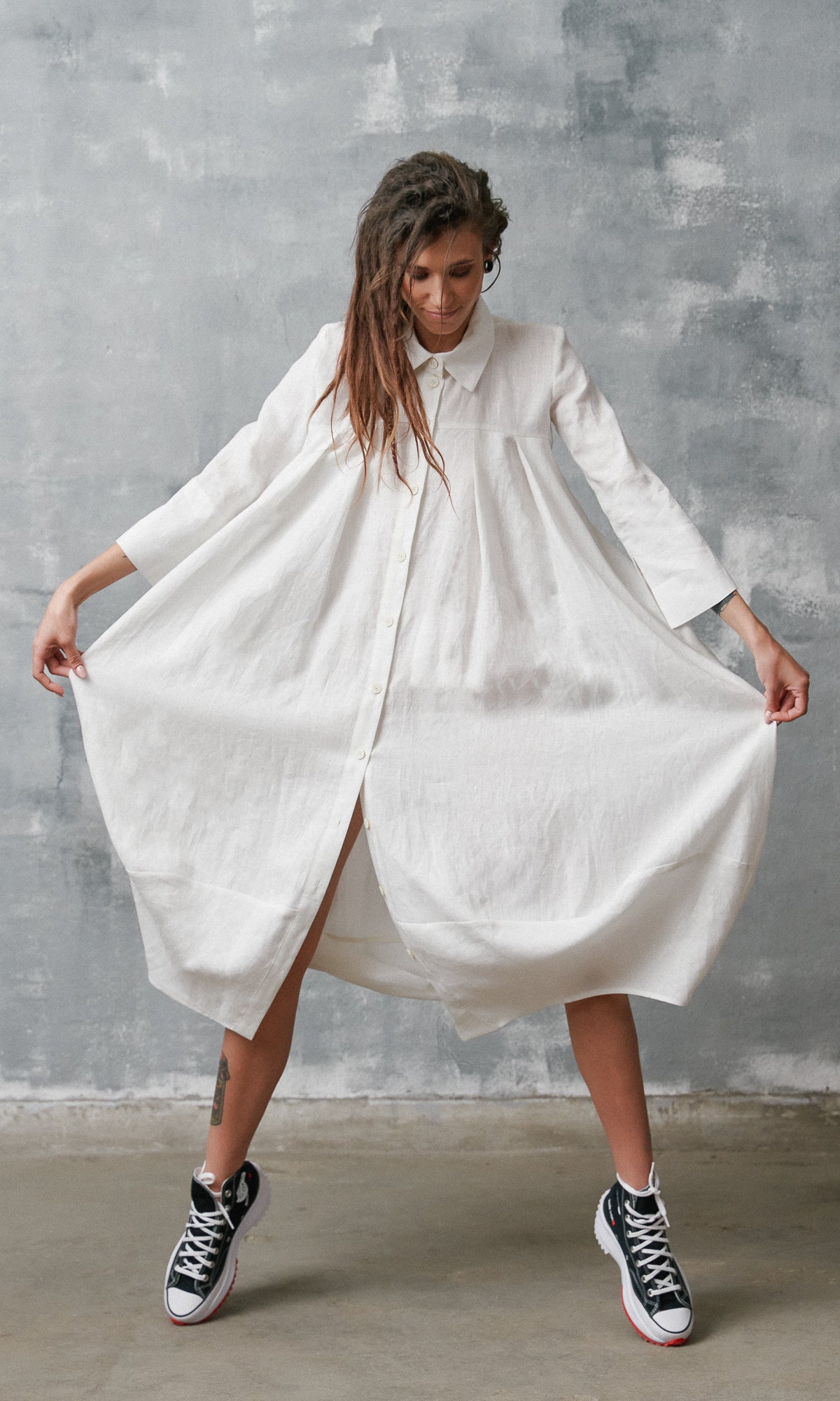 Quinara - Abito Camicia Cocoon Donna Naturale Fresco Moderno
