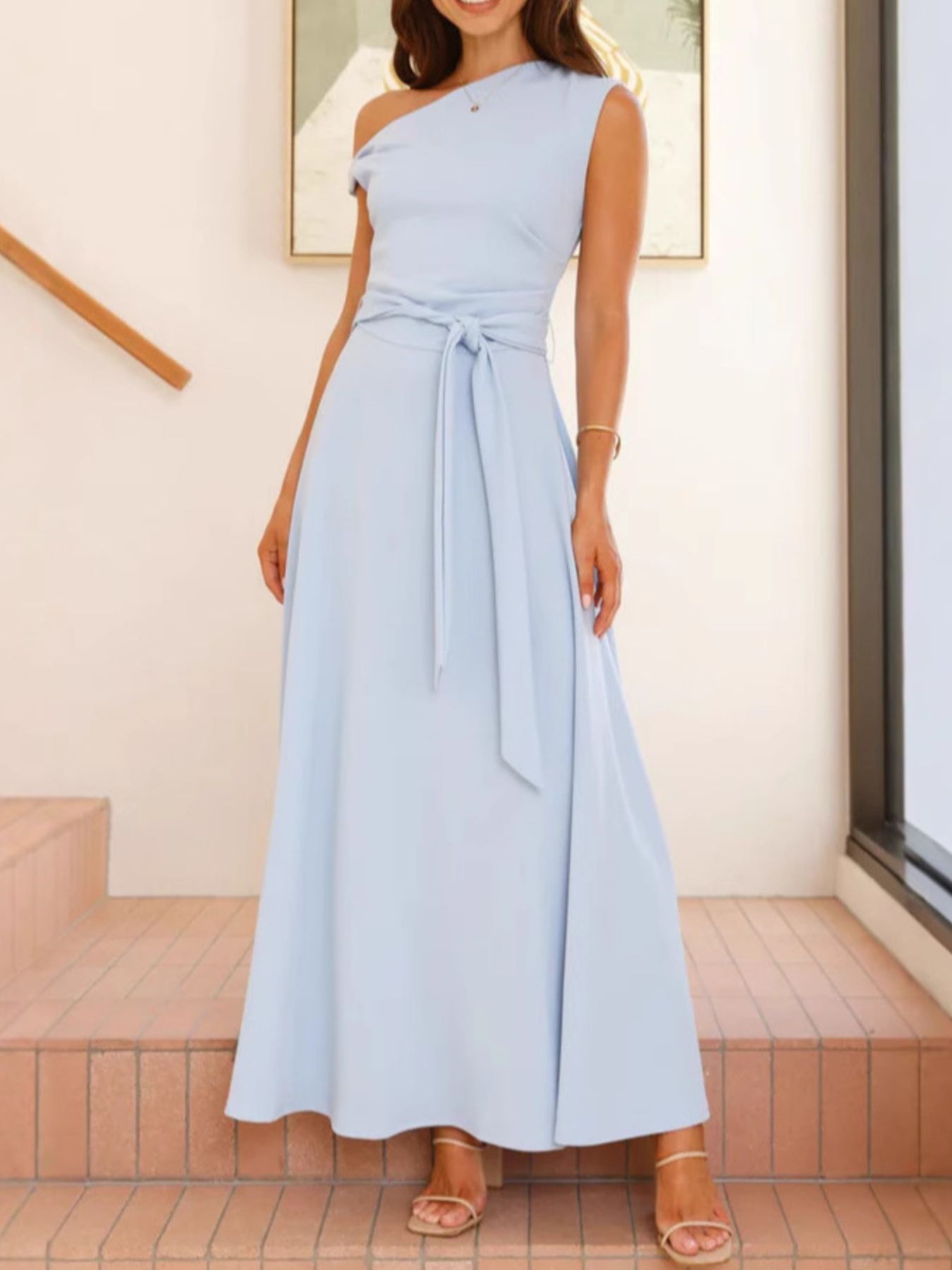 Mariangela - Maxi Dress Monospalla Laccio Vita Donna Elegante