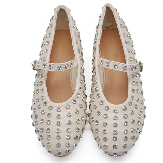 Tiziana – Sandali ballerine donna borchie strass cinturino
