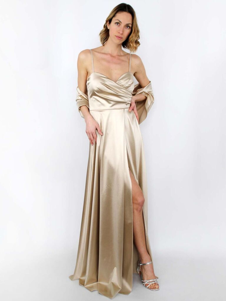 Quintina - Abito in Raso Donna con Stola Elegante Luminoso