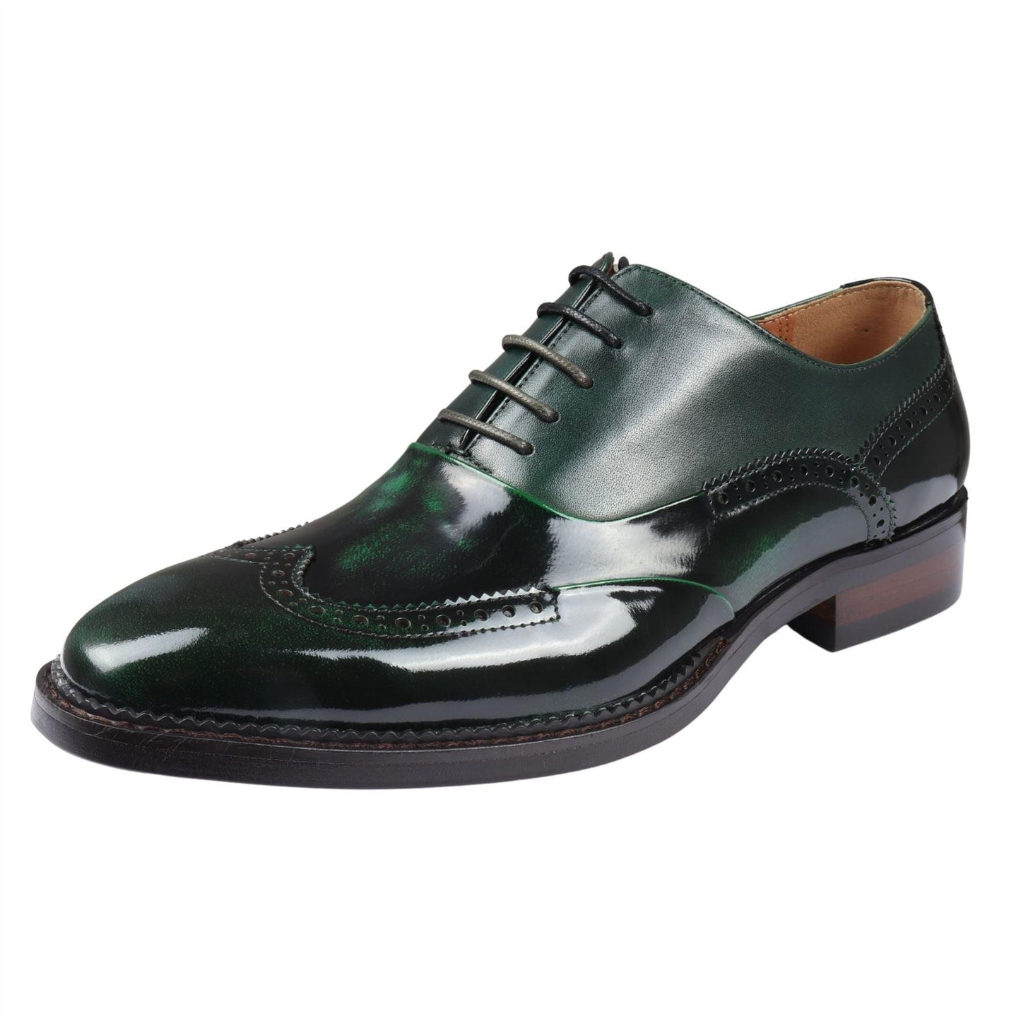 Filippo – Scarpe Uomo Verde Vernice con Lacci e Dettagli Brogue
