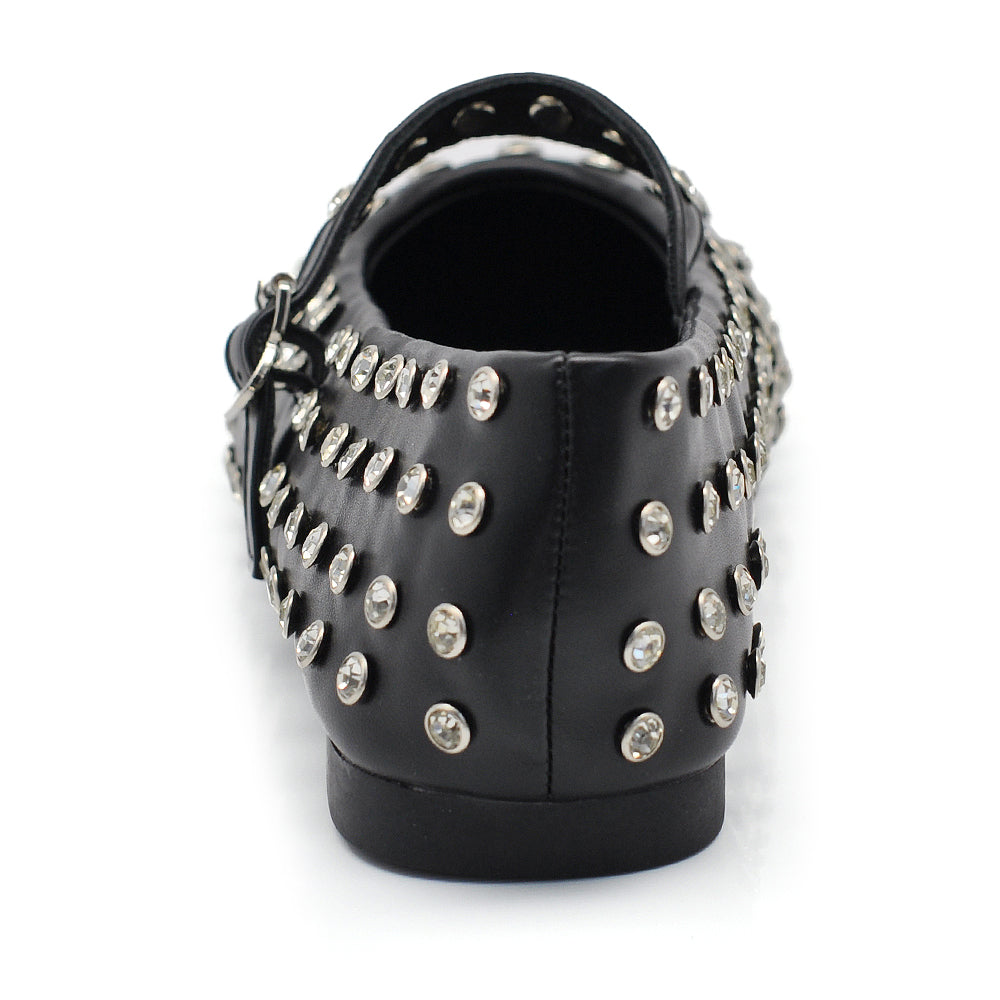 Tiziana – Sandali ballerine donna borchie strass cinturino