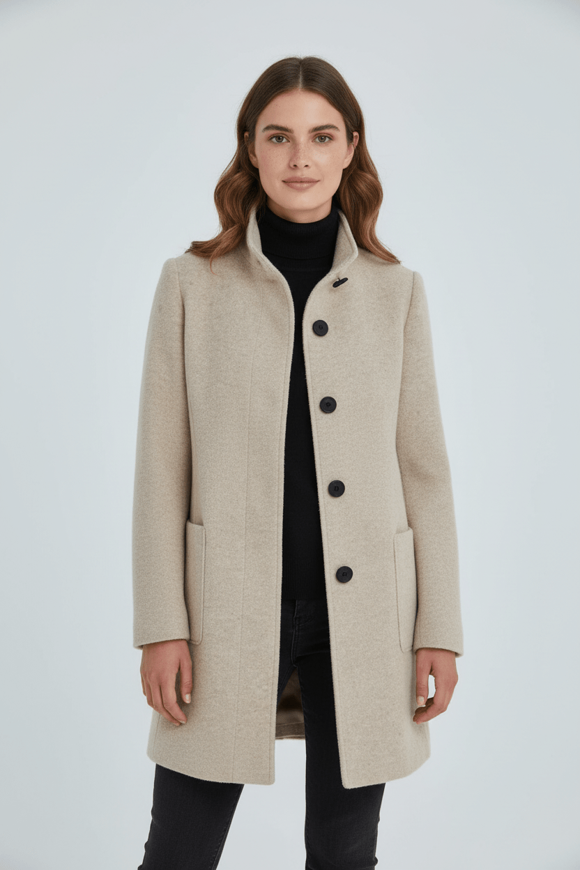 Silvia – Cappotto Strutturato Con Collo Alto E Abbottonatura Frontale