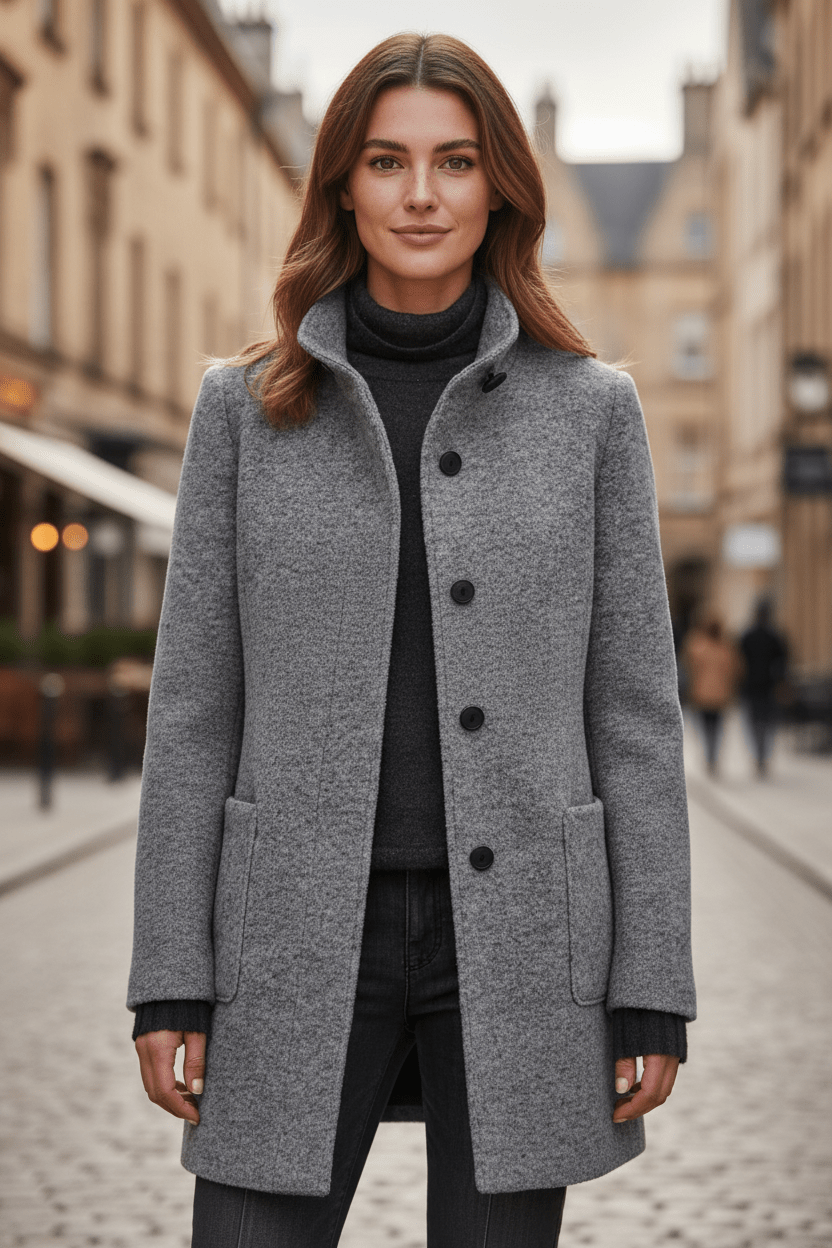 Silvia – Cappotto Strutturato Con Collo Alto E Abbottonatura Frontale