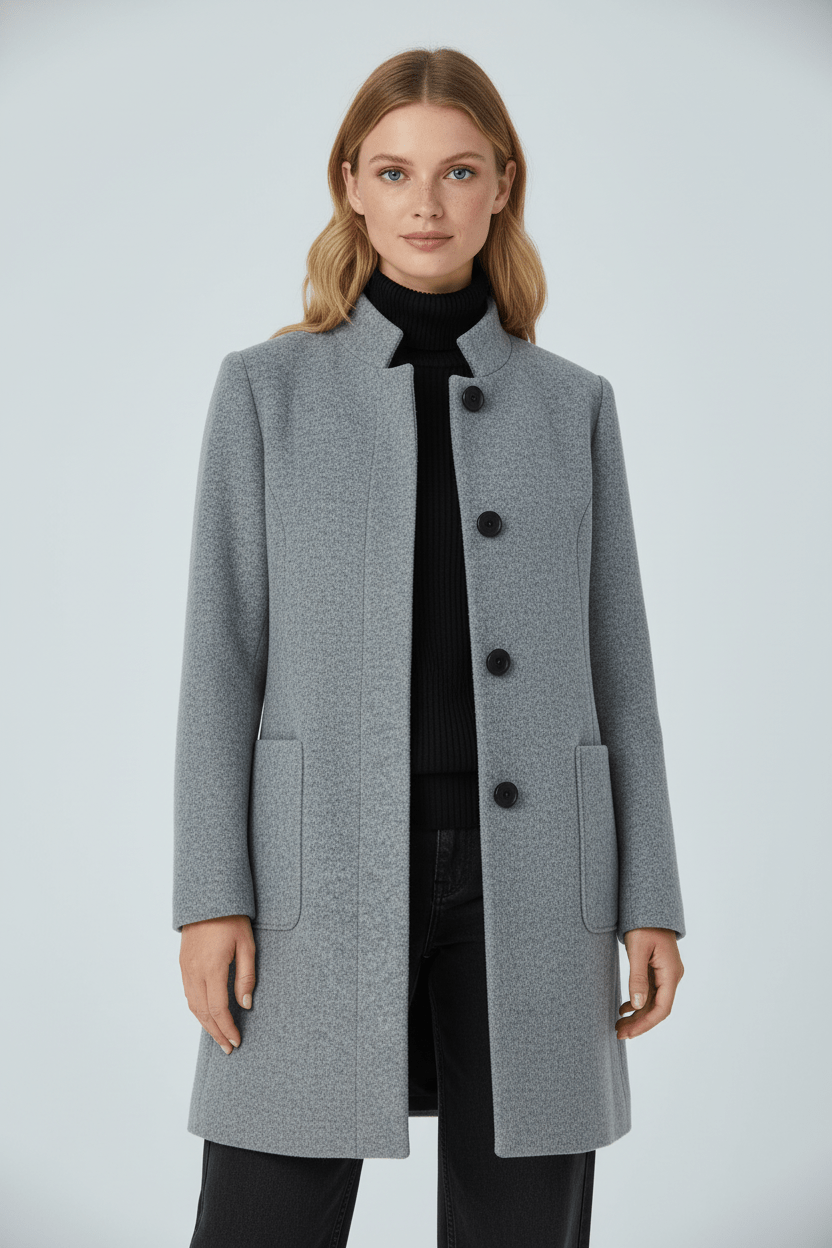 Silvia – Cappotto Strutturato Con Collo Alto E Abbottonatura Frontale
