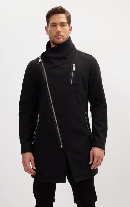 Lando - Cappotto Uomo Zip Asimmetrica Nero Moderno
