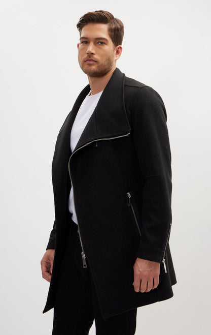 Lando - Cappotto Uomo Zip Asimmetrica Nero Moderno