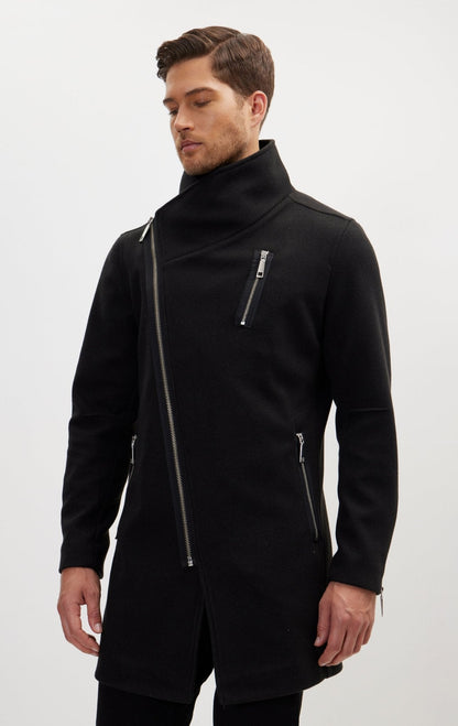 Lando - Cappotto Uomo Zip Asimmetrica Nero Moderno