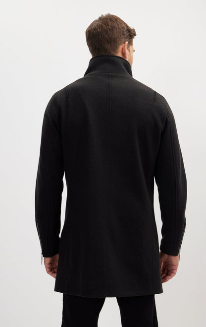 Lando - Cappotto Uomo Zip Asimmetrica Nero Moderno