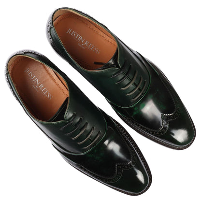 Filippo – Scarpe Uomo Verde Vernice con Lacci e Dettagli Brogue
